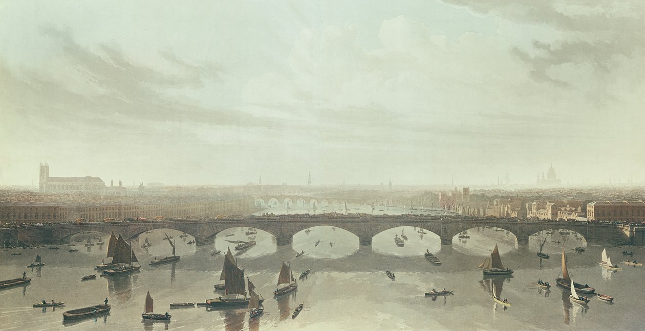 Utsikt över bron som nu byggs över Themsen i Vauxhall, 1810 av W Daniel