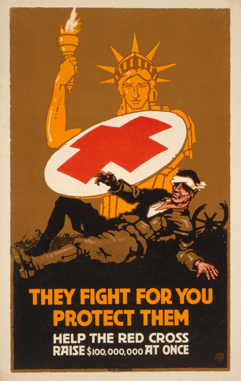 Affisch för insamling av pengar för Röda korset, pub. 1917 av W. G. Sesser