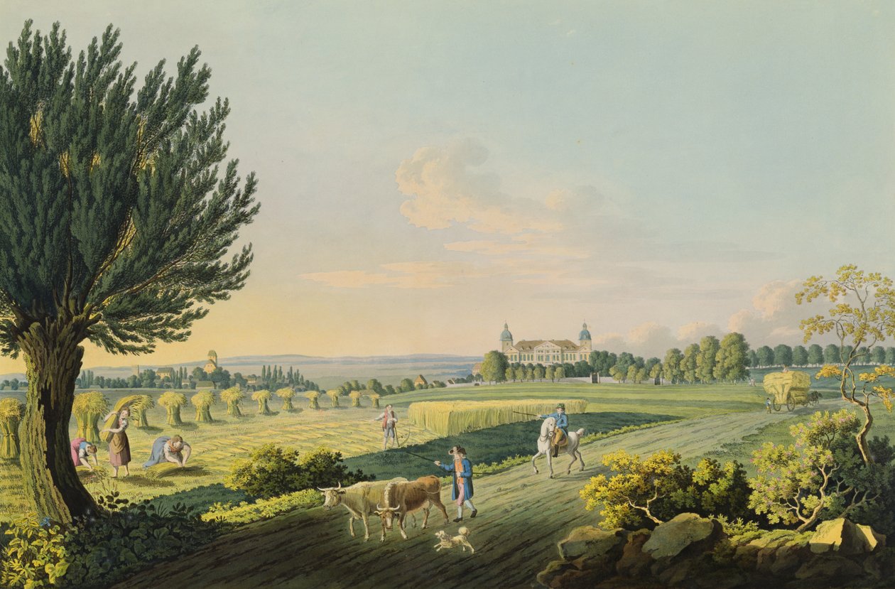 Vy över Hundisburg graverad av Carl August Richter (1770-1848) (gravyr med wc) av W. after Behrendsen