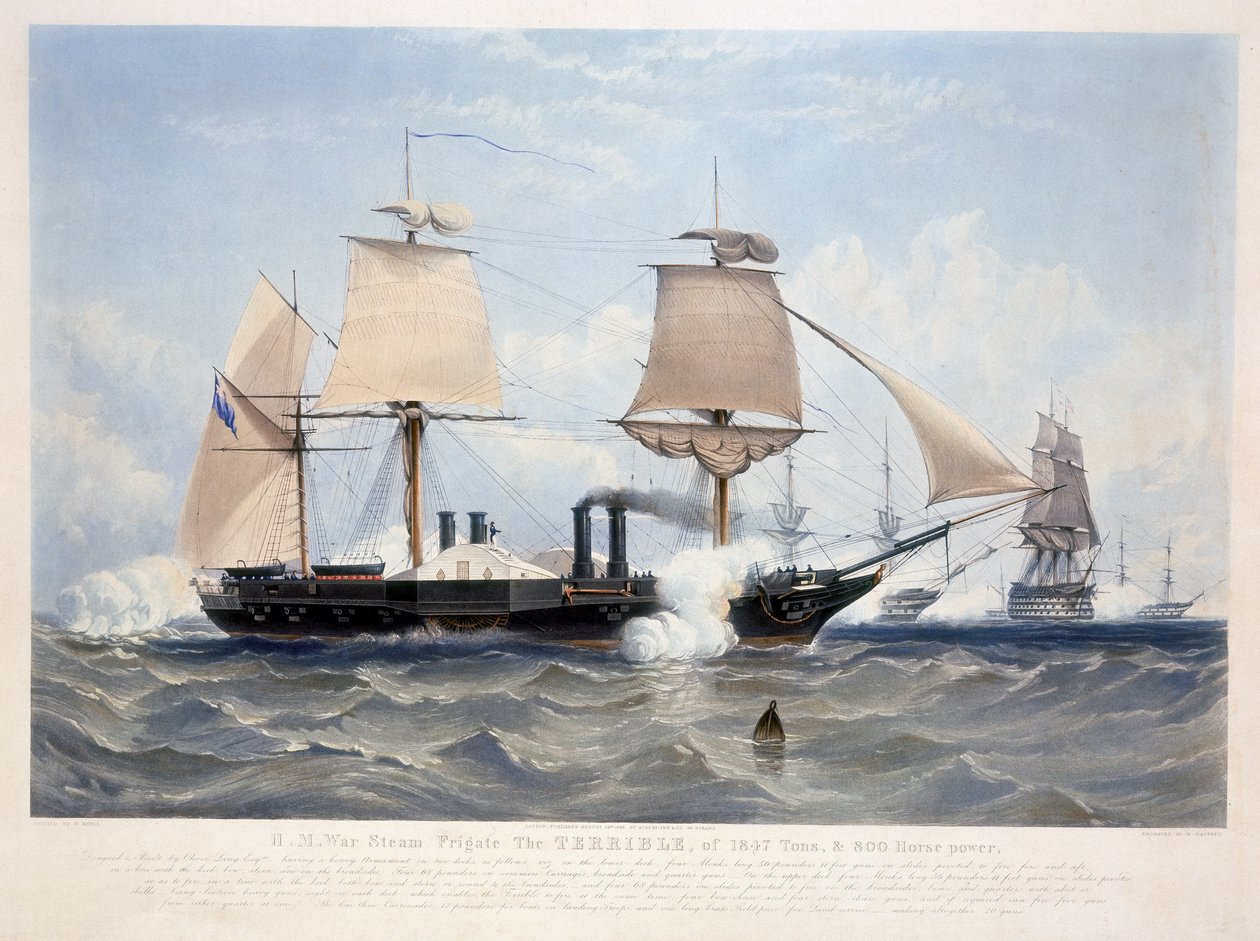 HMS Terrible, graverad av Henry Papprill (fl.1846-48) 1845 (akvatint) av W. after Knell