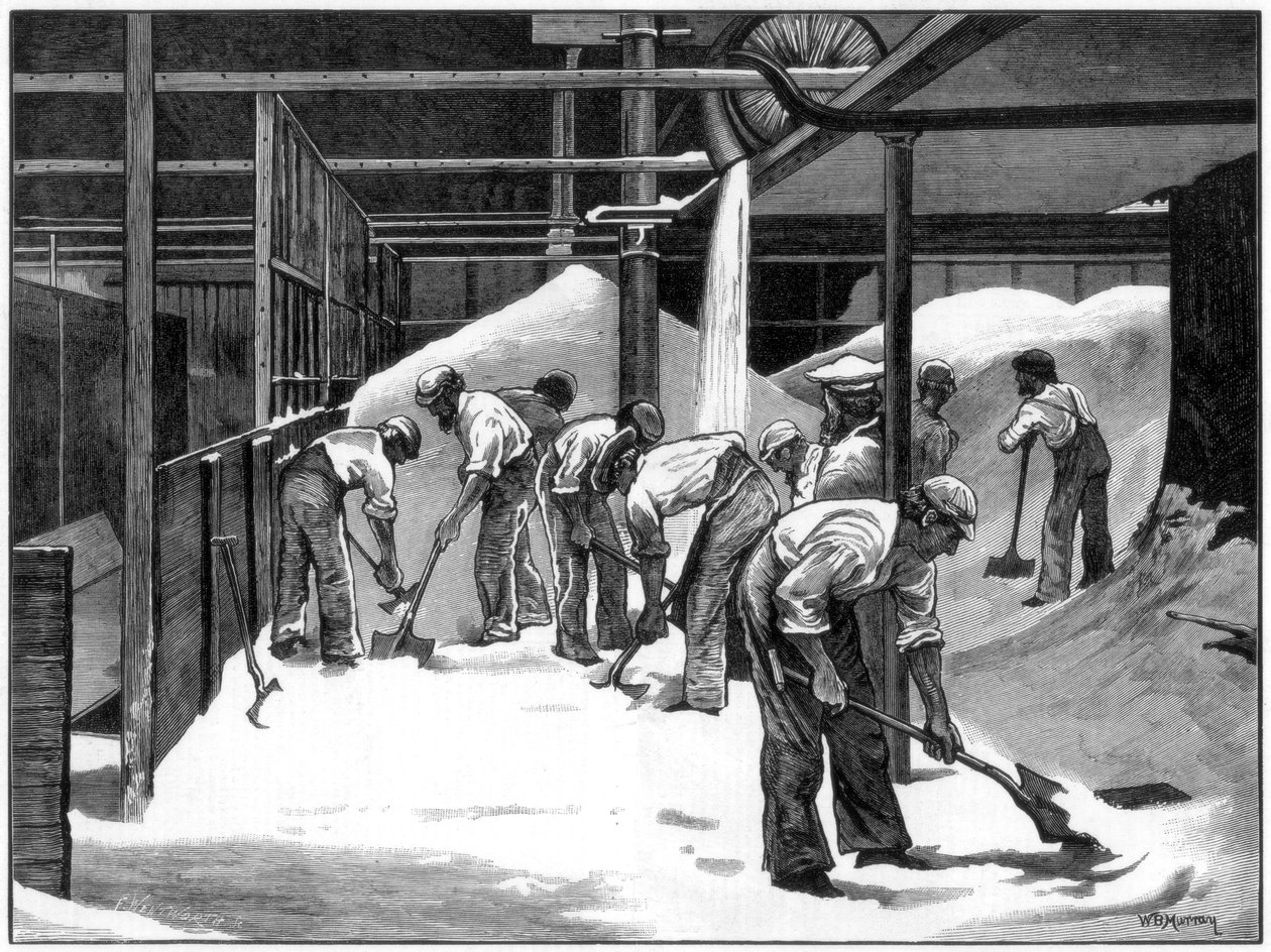 Sockertillverkning på Counterslip-raffinaderiet, Bristol, 1873. av WB Murray