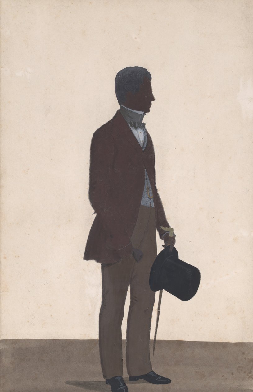 En ung man, stående, fullängdssiluett, profil till höger, 1850. av WH Beaumont