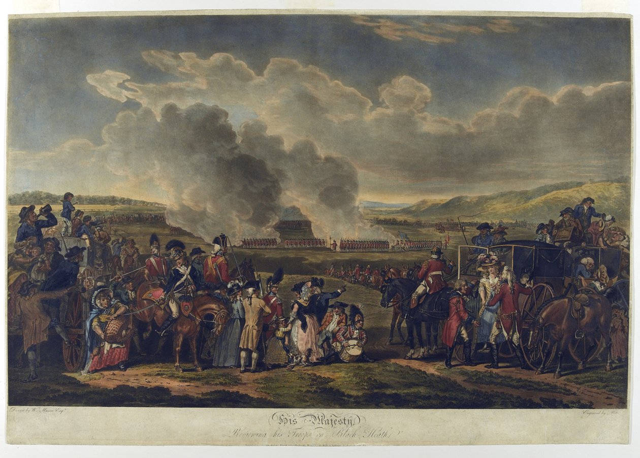 His Majesty Review Troops on Blackheath, 1787, etsat av R. Pollard, tryckt 1797 (etsat akvatint) av W.H. Mason