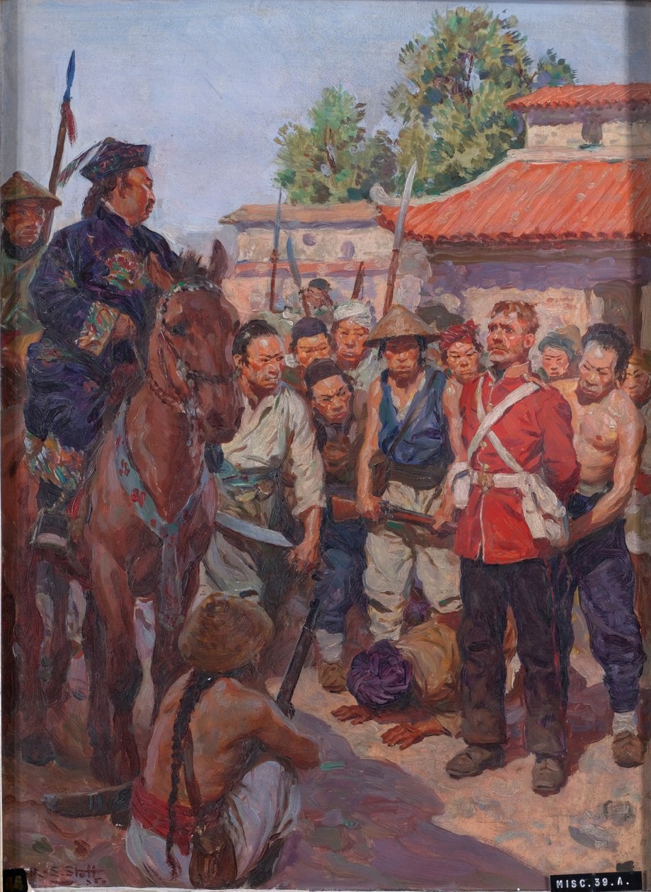 Menig Moyse, The 3rd (East Kent, The Buffs) Regiment of Foot, vägrar att släpa inför den tartariska mandarinen Tsan-koo-lin-sin av W.R.S. Stott