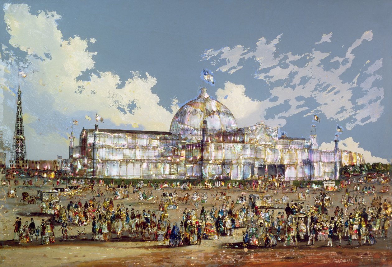 Crystal Palace, New York, ca 1850 (olja på glas med baksida av pärlemor) av W.S Parkes