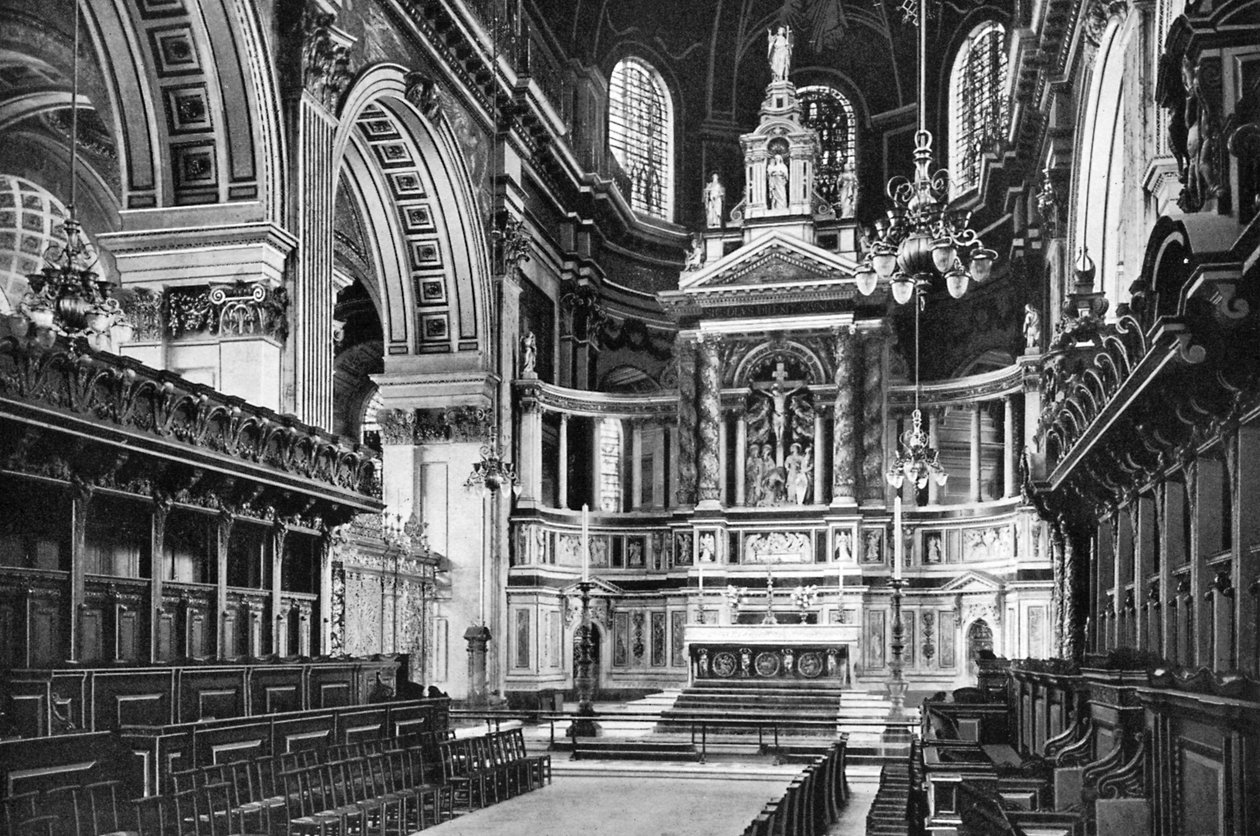 Kören och Reredos, St Pauls Cathedral, 1908-1909. av W.S. Campbell