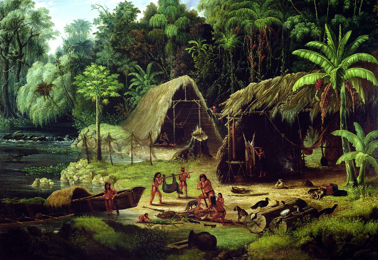 Carib Village, Brittiska Guyana, 1836 av W.S. Hedges