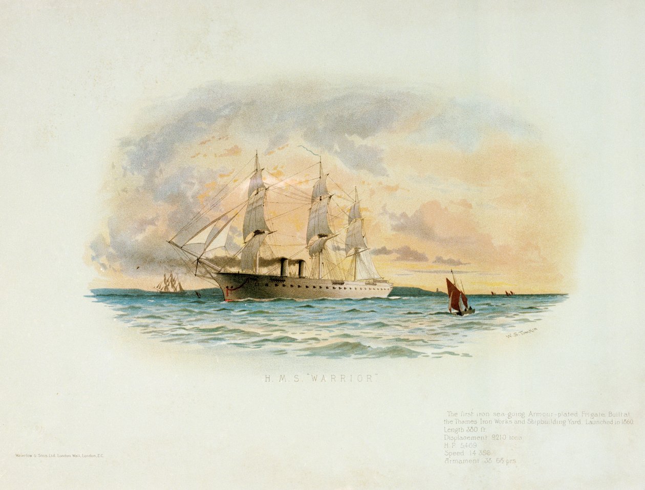 HMS "Warrior" (1860), slutet av 1800-talet (färglitografi) av W.S. Tomkin