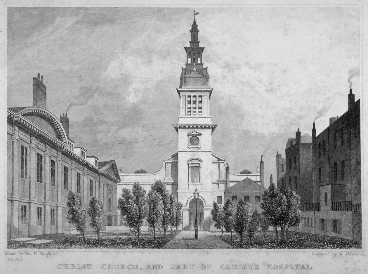 Västervy av Christ Church, Newgate Street, med en del av Christ