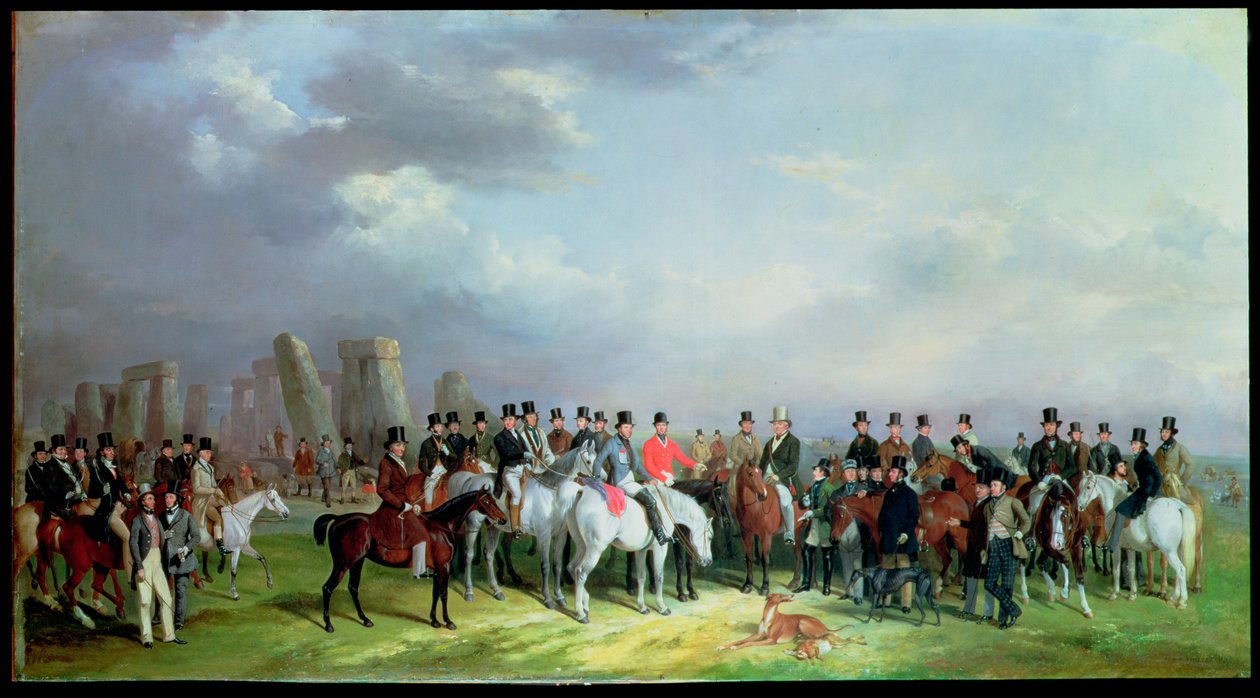 Wiltshire Great Coursing Meeting hölls i Amesbury, 16, 17, 18, 19 och 20 mars 1847, med Stonehenge Beyond, 1847 av W. Barraud