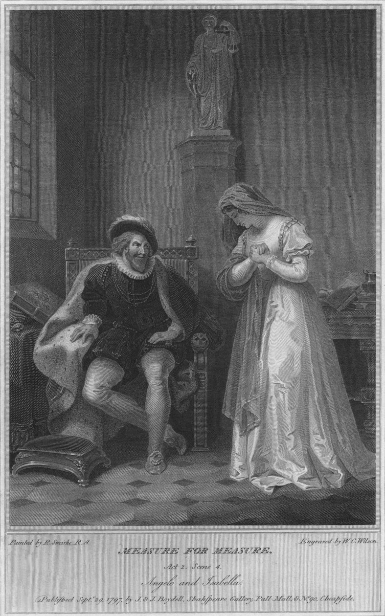 Mått för mått. Akt 2. Scen 4. Angelo och Isabella, 1797. av W. C. Wilson