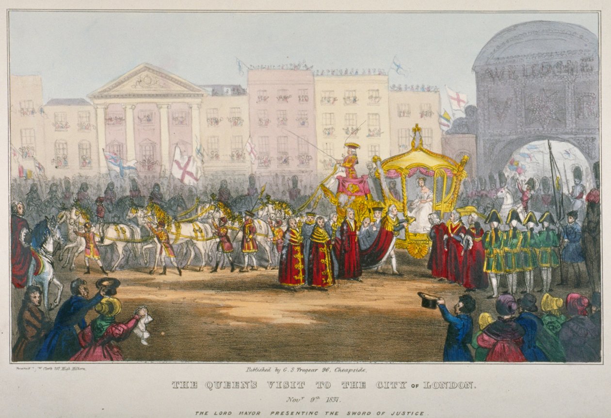 Utsikt över Temple Bar under drottning Victorias besök i City of London 1837 av W Clerk