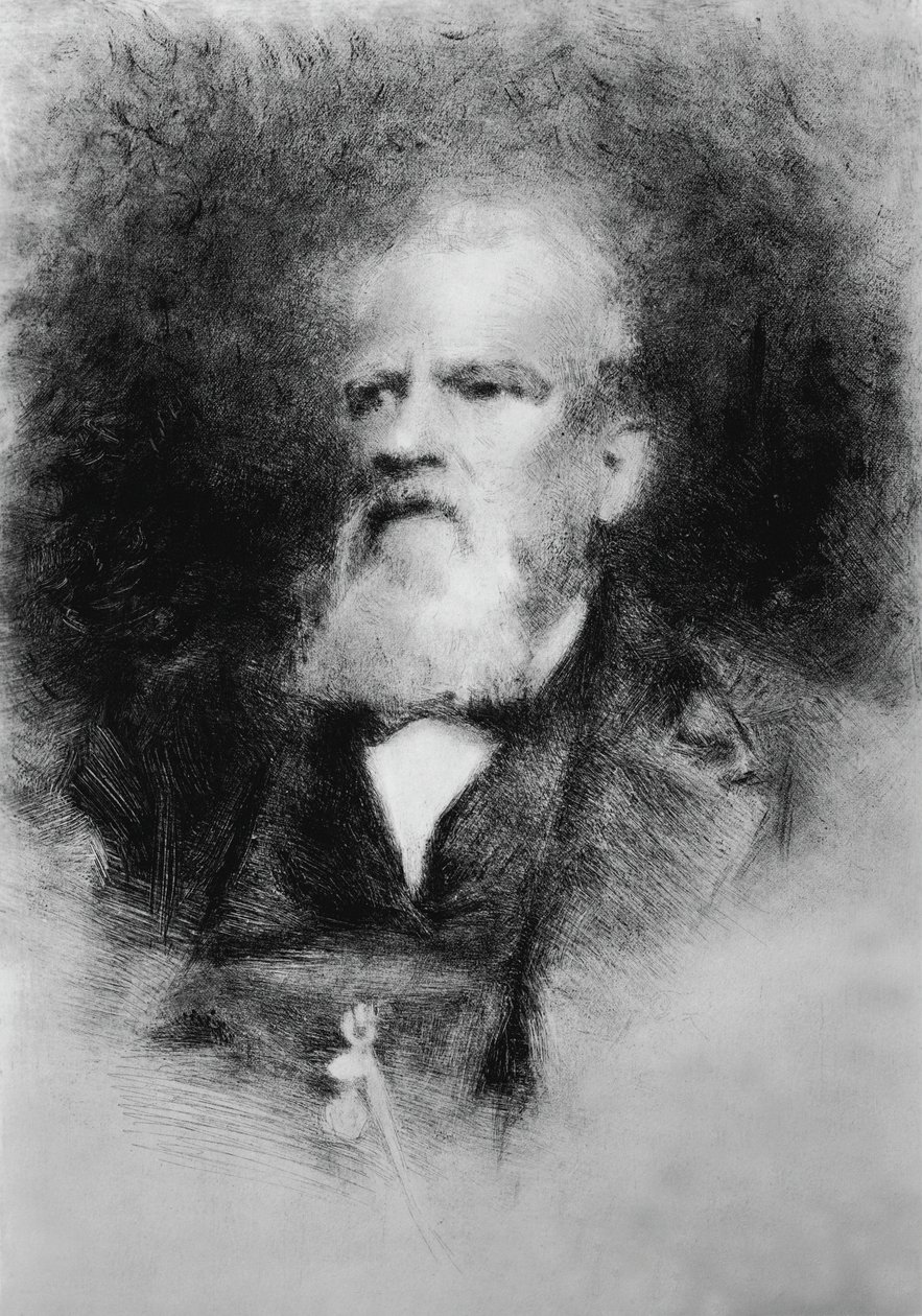 Porträtt av Alberto Mazzucato (1813-1877), italiensk kompositör, etsning av John Ward Dunsmore
