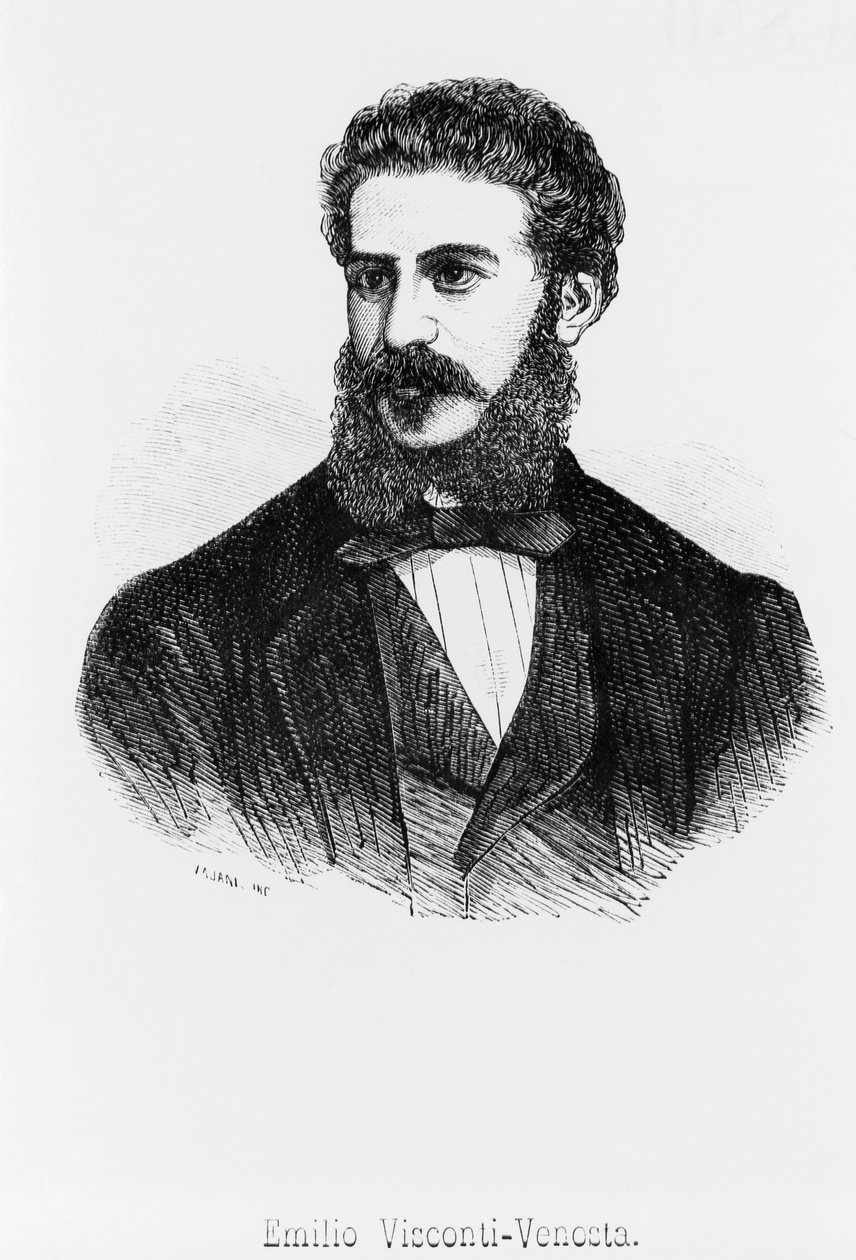 Porträtt av Emilio, markis Visconti-Venosta (1829-1914), patriot, italiensk statsman och diplomat som var senator och utrikesminister i kungariket Italien av John Ward Dunsmore