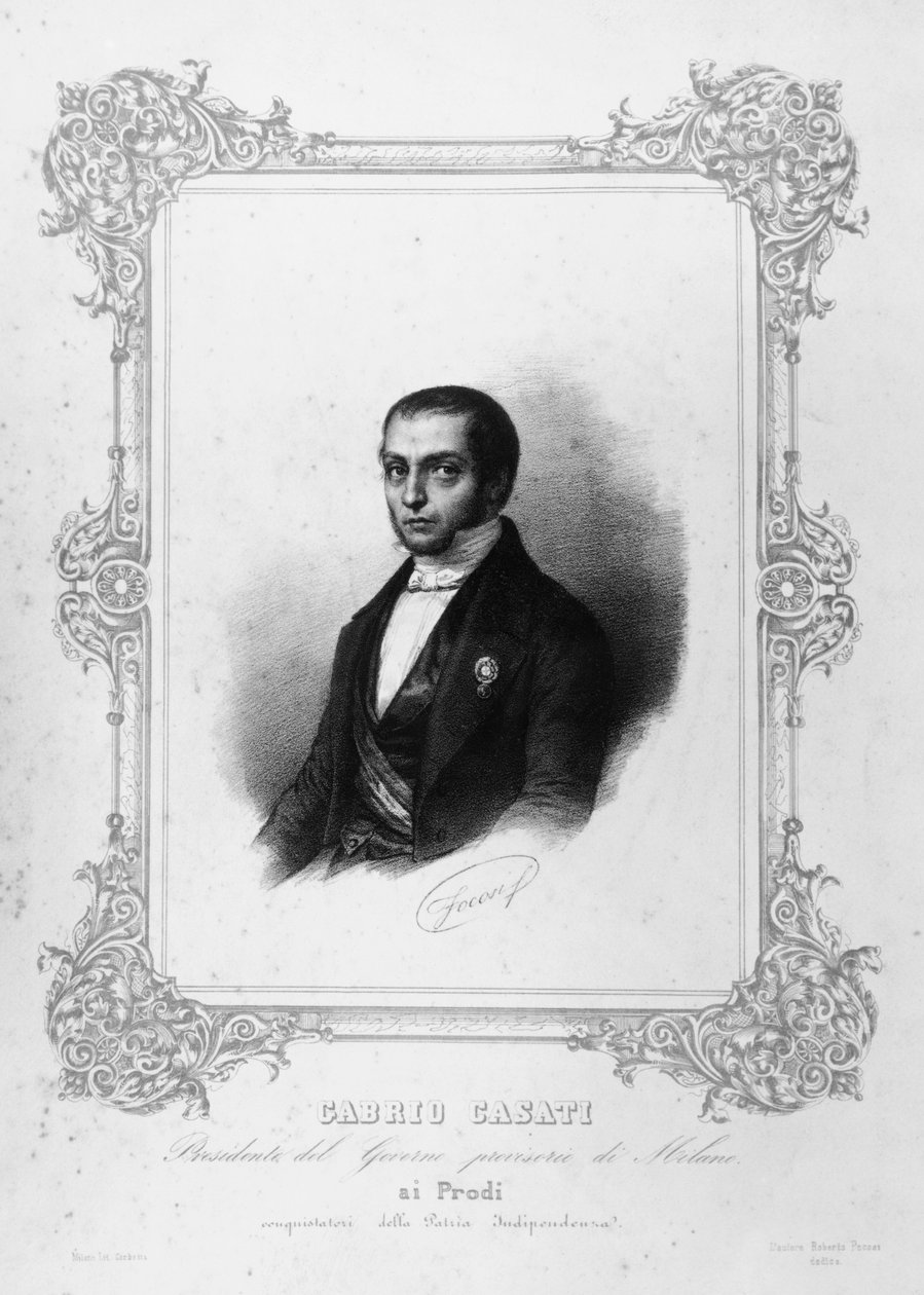 Porträtt av Gabrio Casati (1798-1873), italiensk politiker som var premiärminister i kungariket Sardinien, gravyr av John Ward Dunsmore