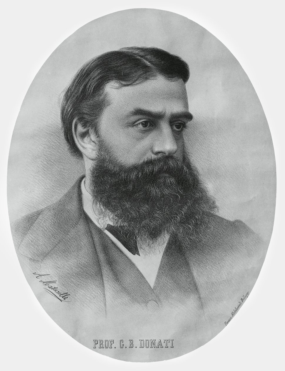 Porträtt av Giovanni Battista Donati (1826-1873), italiensk matematiker och astronom, gravyr av John Ward Dunsmore
