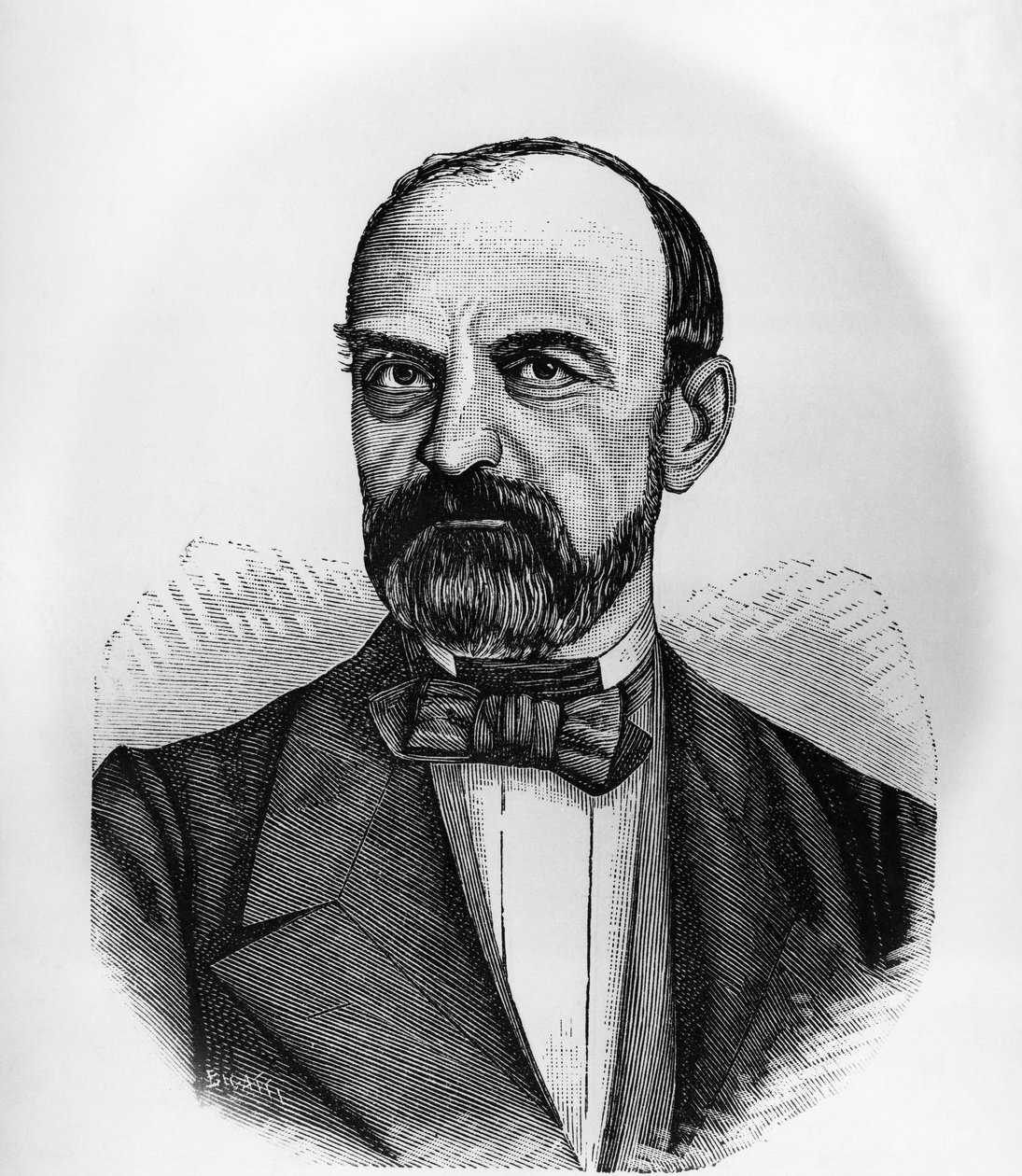 Porträtt av Giovanni Lanza (1810-1882), italiensk politiker som var ordförande för ministerrådet i kungariket Italien från 1869 till 1873, gravyr av John Ward Dunsmore