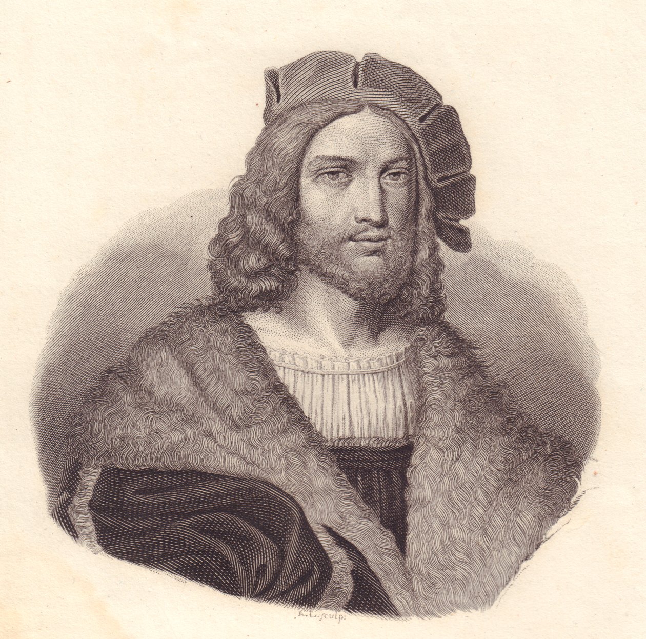 Porträtt av den italienske poeten Antonio Tebaldeo (1463-1537), kopparstick från målning av Raphael av John Ward Dunsmore