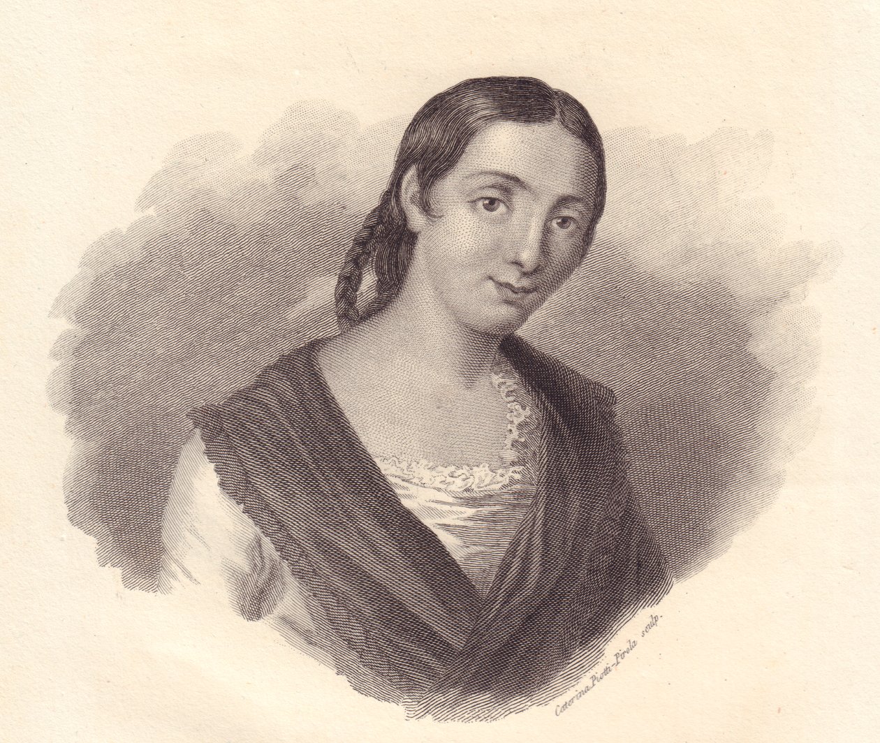 Porträtt av den italienska författaren Giustina Renier Michiel (1755-1832), kopparstick av John Ward Dunsmore