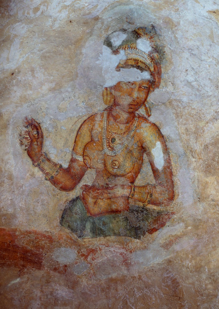 Sri Lanka, fresk av flickor i Sigiriya arkeologiska komplex (UNESCOs världsarvslista av John Ward Dunsmore