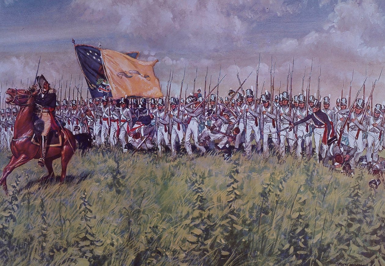 Slaget vid Chippawa (färg litho) av John Ward Dunsmore
