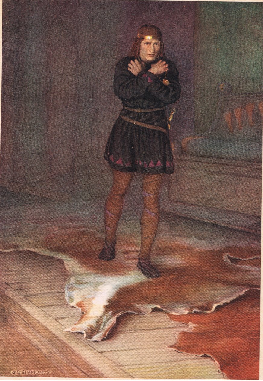 Hamlet planerar hur han ska prata illvilligt till sin mor, från "Hamlet" av William Shakespeare, utgåva publicerad av Hodder und Stoughton 1915 av W. G. Simmonds