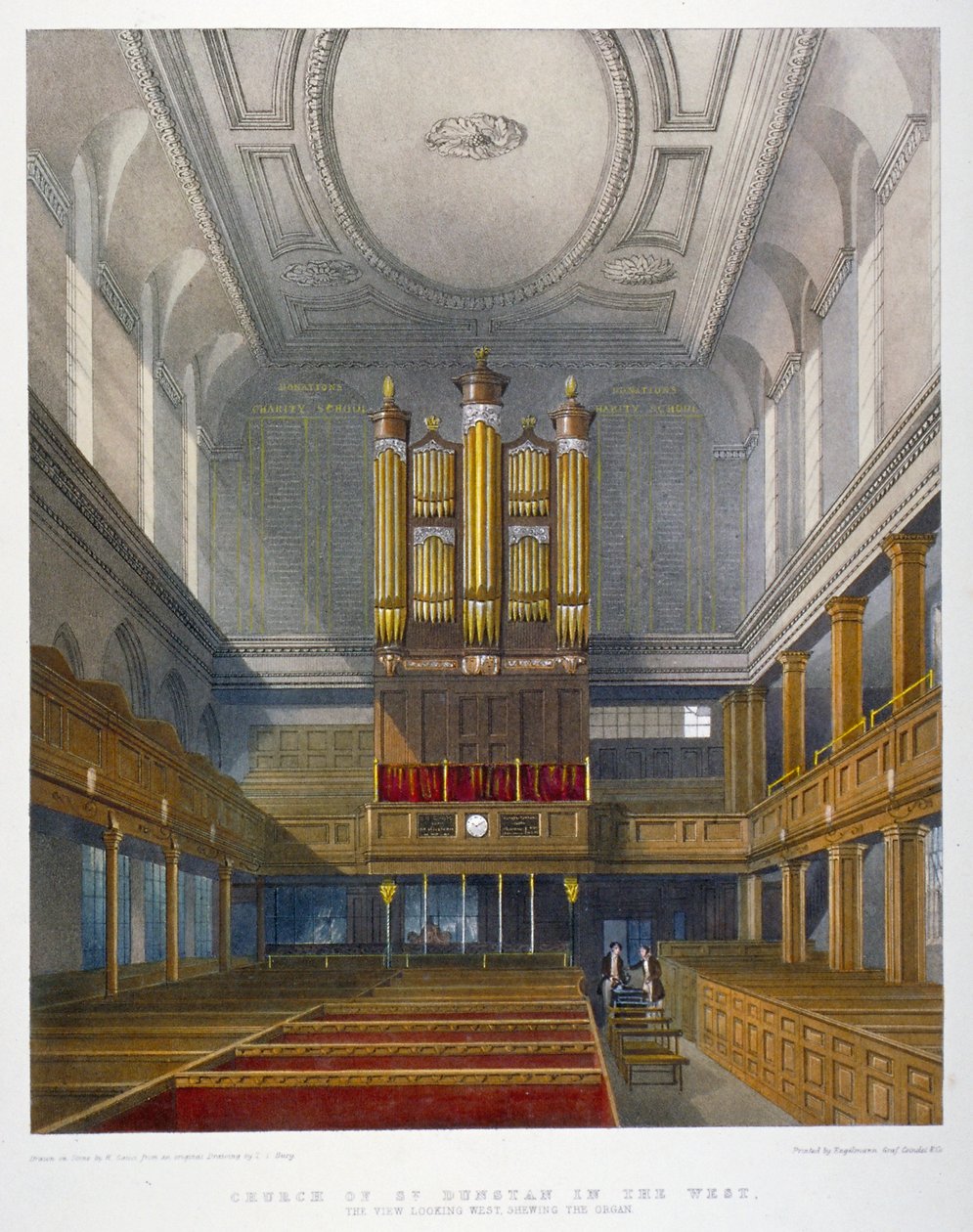 Interiör, västerut, Church of St Dunstan i väster, Fleet Street, City of London, 1829 av W Ganci