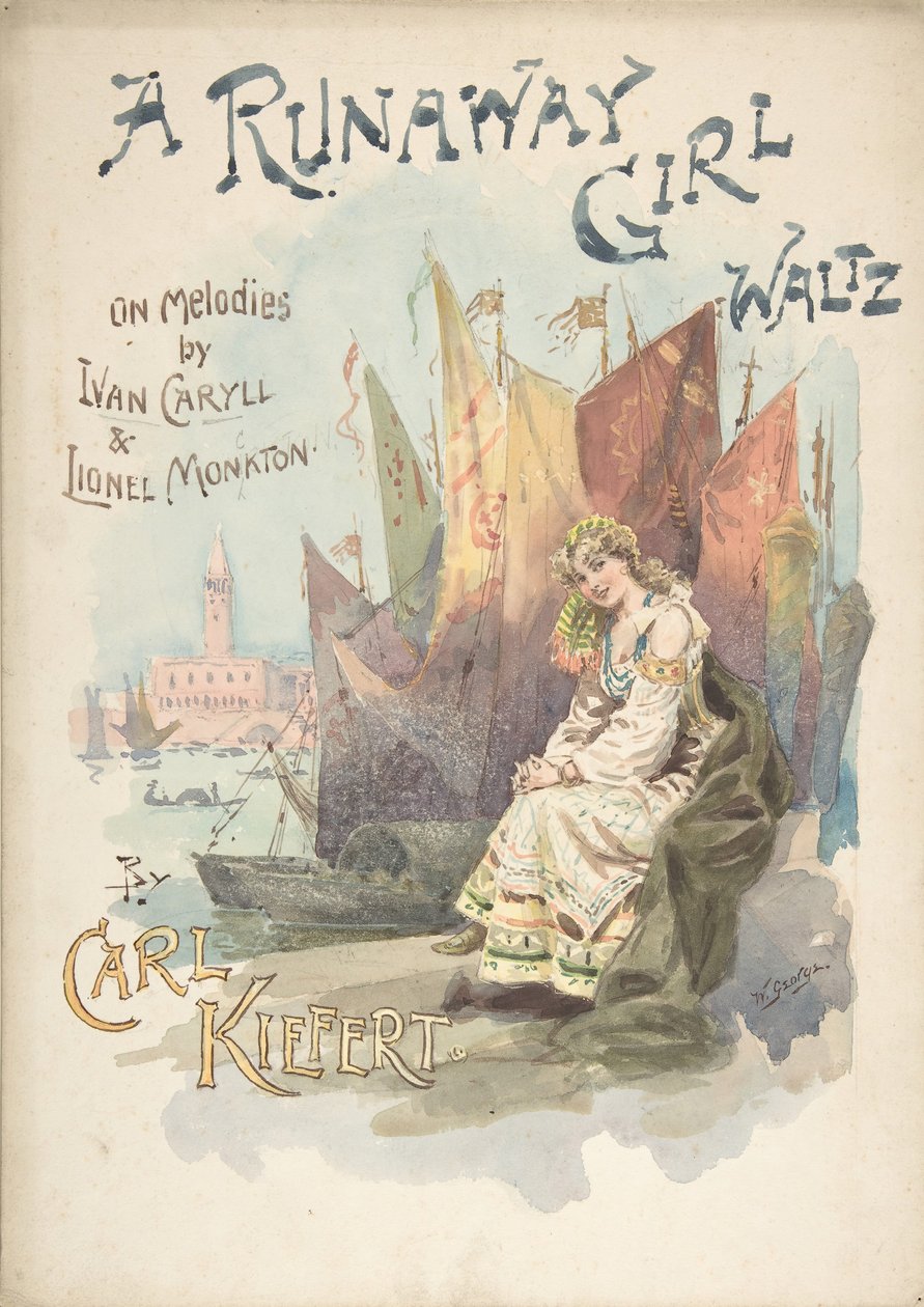 Design för omslag: A Runaway Girl Waltz, 1898. av W. George