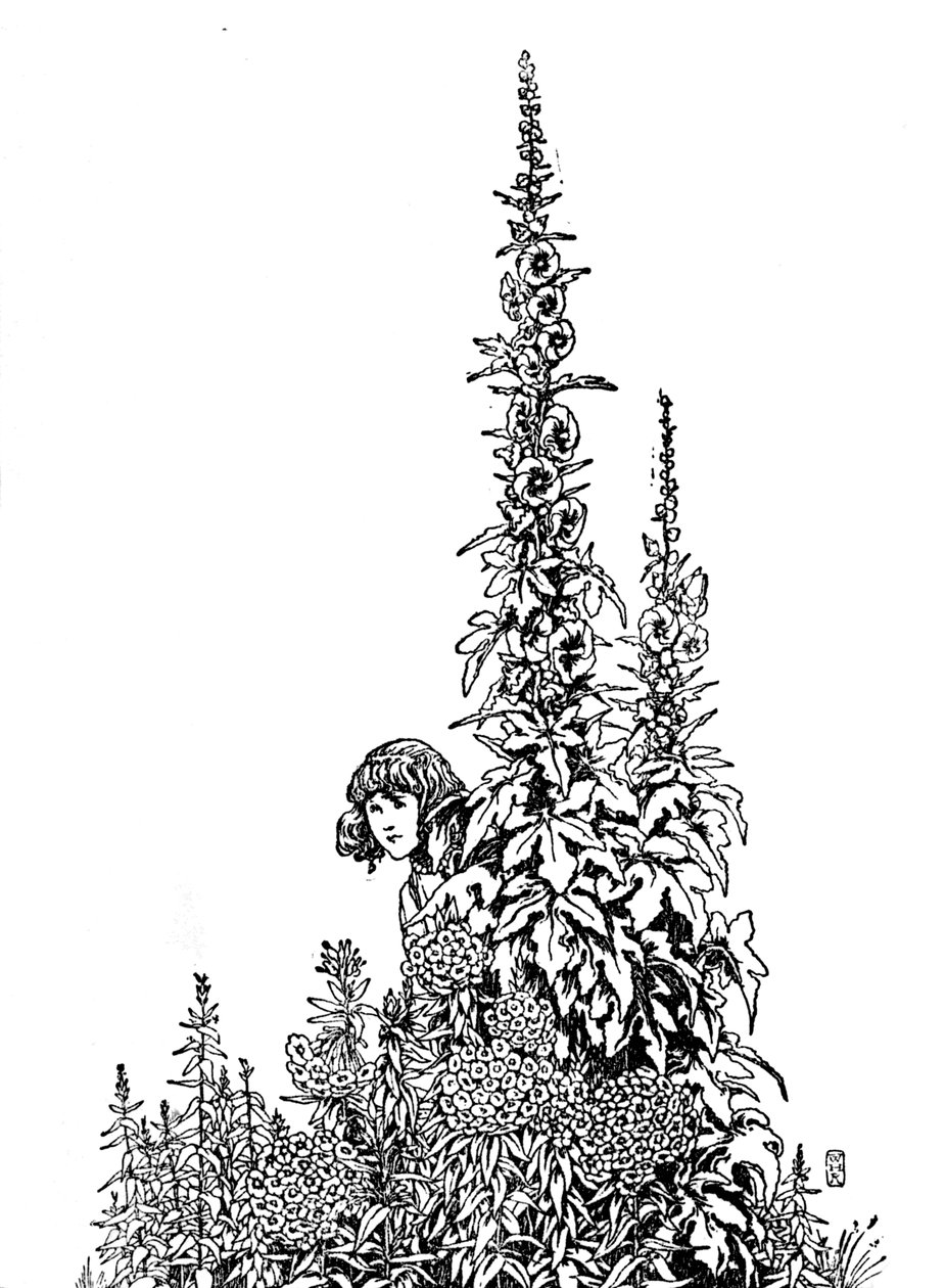 Gerda kände varje blomma i trädgården, c1930 av William Heath Robinson