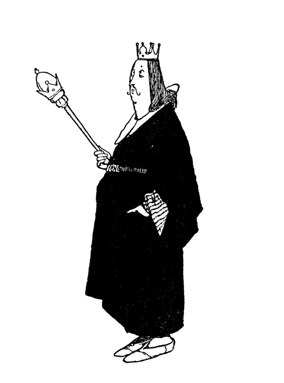 Jag säger ingenting för närvarande, anmärkte kungen, c1930 av William Heath Robinson