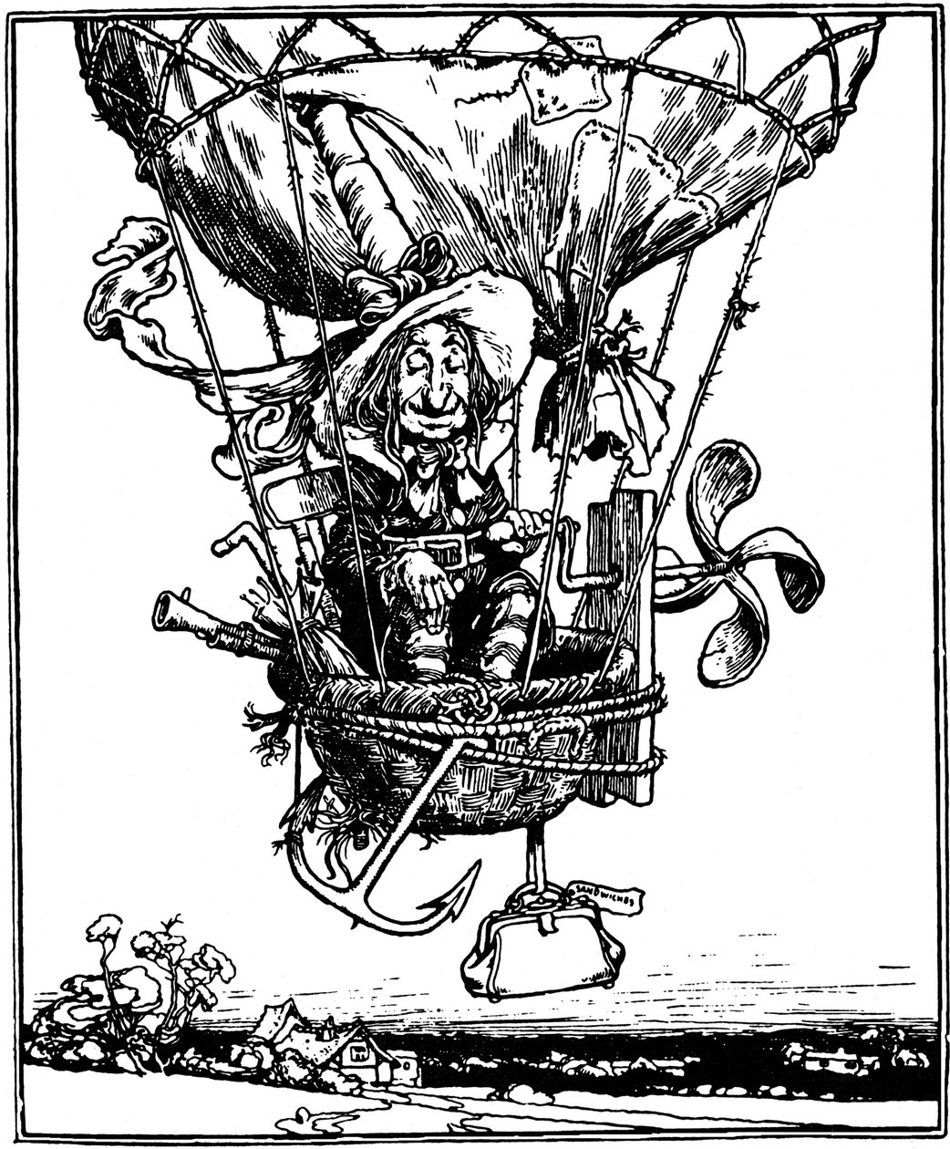 Illustration från barnboken The Adventures of Uncle Lubin, 1902. av William Heath Robinson