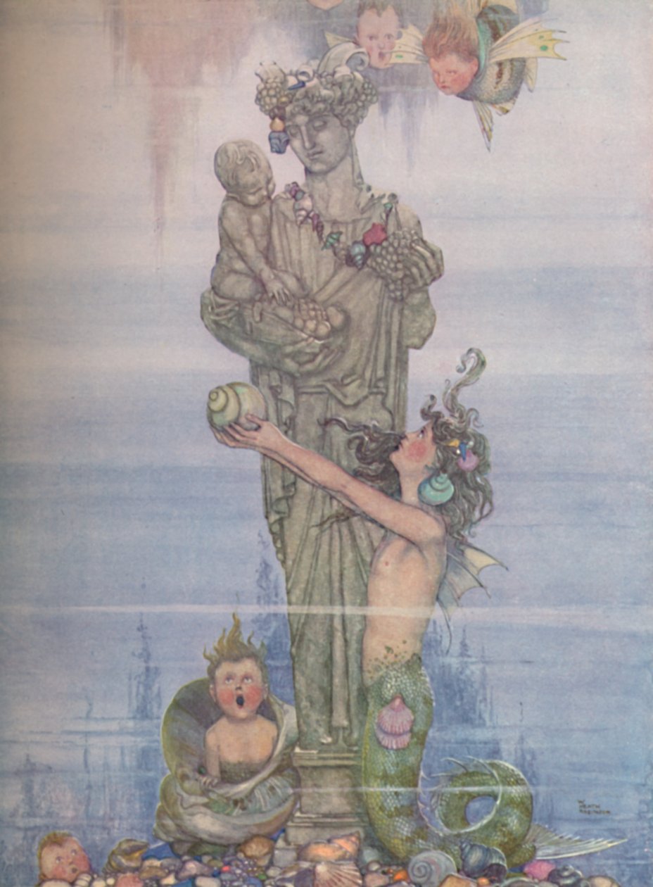 Hon satte tillbaka statyn i sin trädgård, c1930 av William Heath Robinson