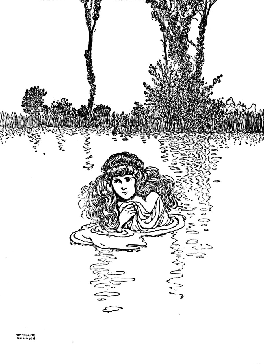 Så Elise tog av sig kläderna och klev i vattnet, c1930 av William Heath Robinson