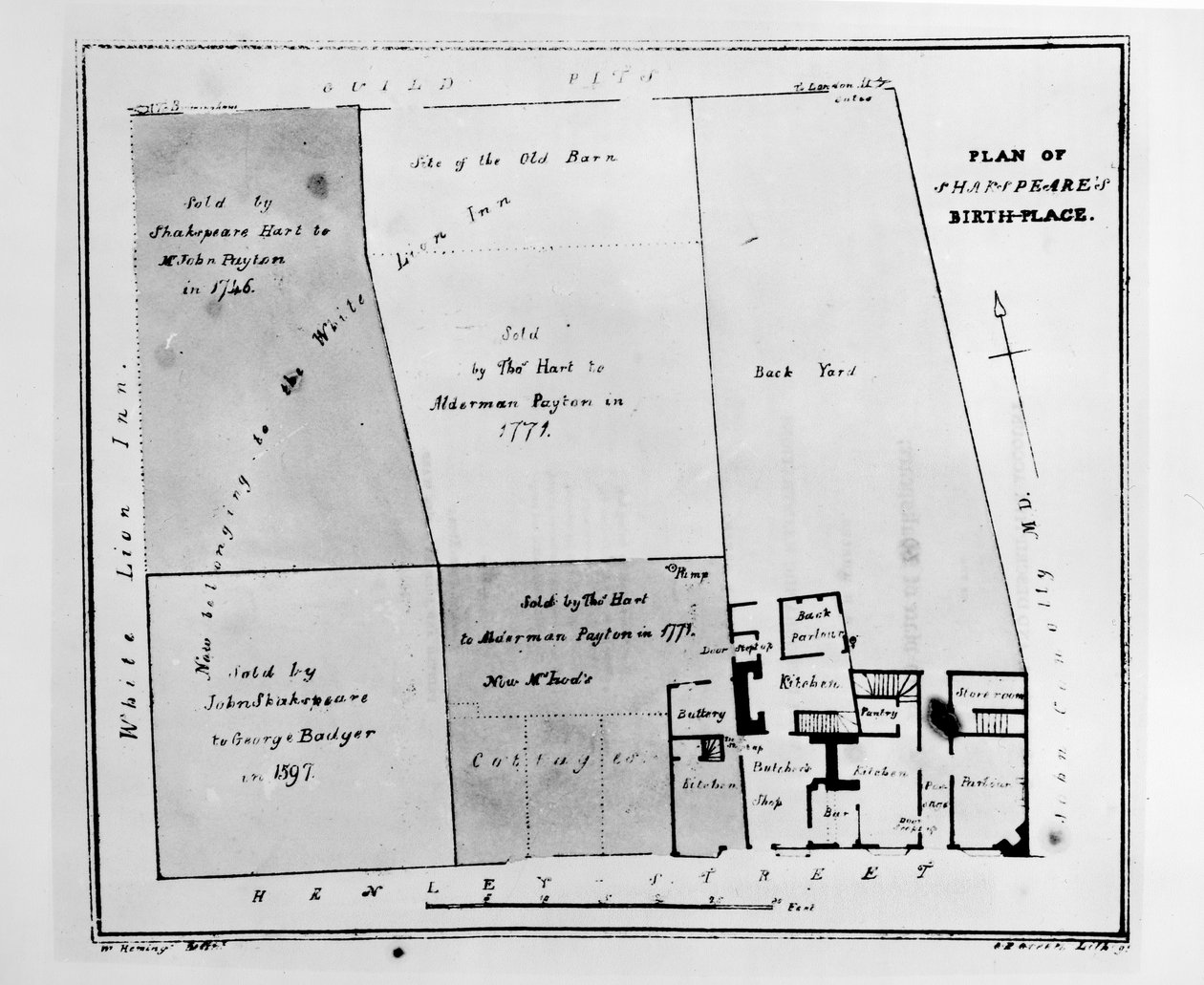 Plan över Shakespeares födelseplats av W. Heming