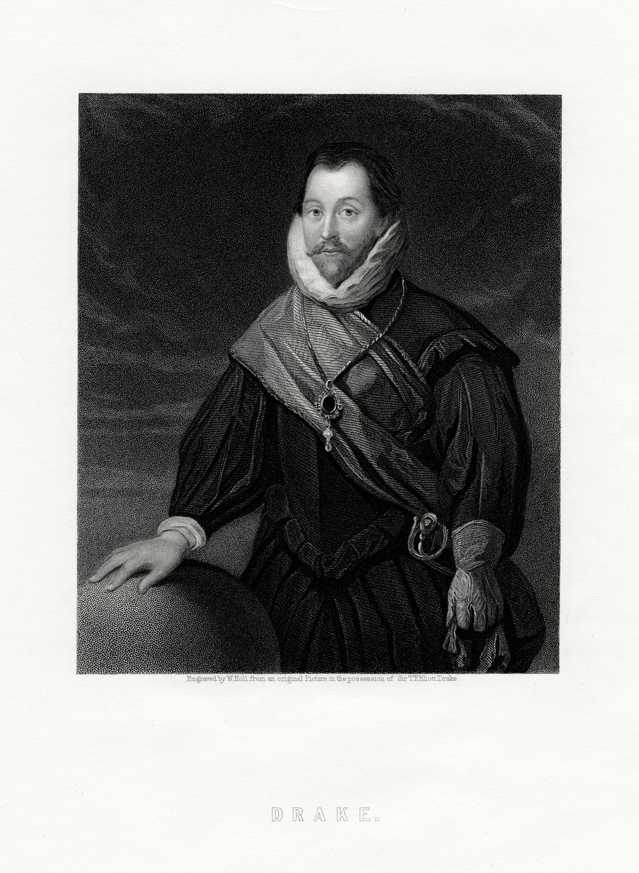 Sir Francis Drake, engelsk kapare, navigatör, sjöpionjär, politiker, 1800-talet av W. Holl