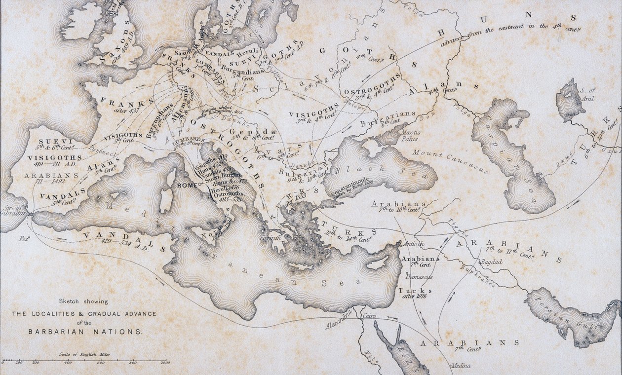De barbariska nationernas lokaliteter och gradvisa framsteg, c.1850 av W Hughes
