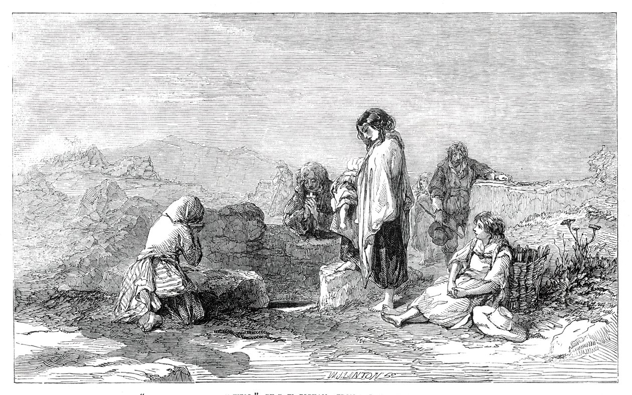 Pilgrims to the Holy Well - av F.W. Topham - från den nya akvarellutställningen, 1845. av W. J. Linton