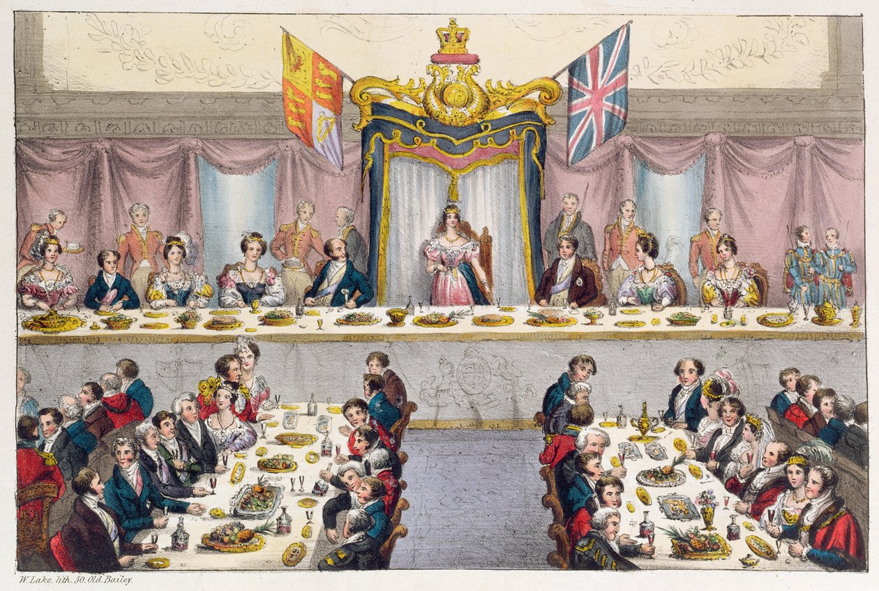 Drottning Victoria (1819-1901) Dricker Londons medborgares hälsa vid Guildhall-banketten, 1837 av W. Lake
