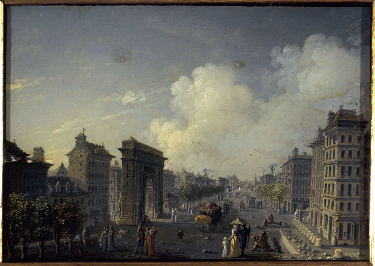 La porte de Saint-Denis et le boulevard, mellan 1801 och 1850 (olja på siden, glas) av W. Lebelle