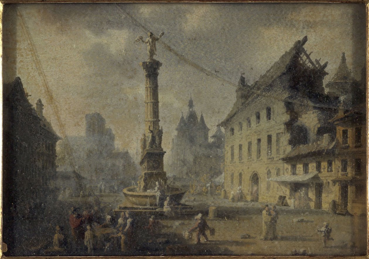 Place du Châtelet, år 1809, år 1809 (olja på siden, glas) av W. Lebelle