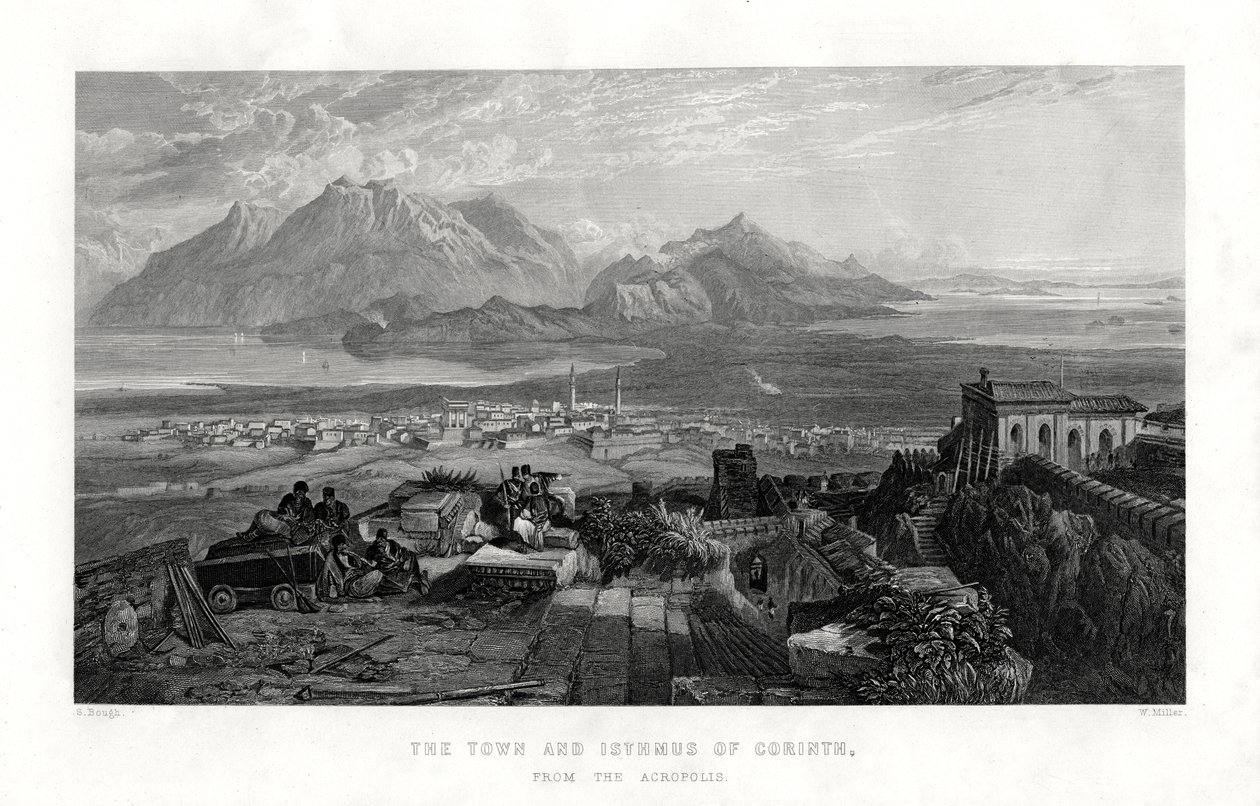 Staden och näset i Korint från Akropolis, Grekland, 1887 av W. Miller