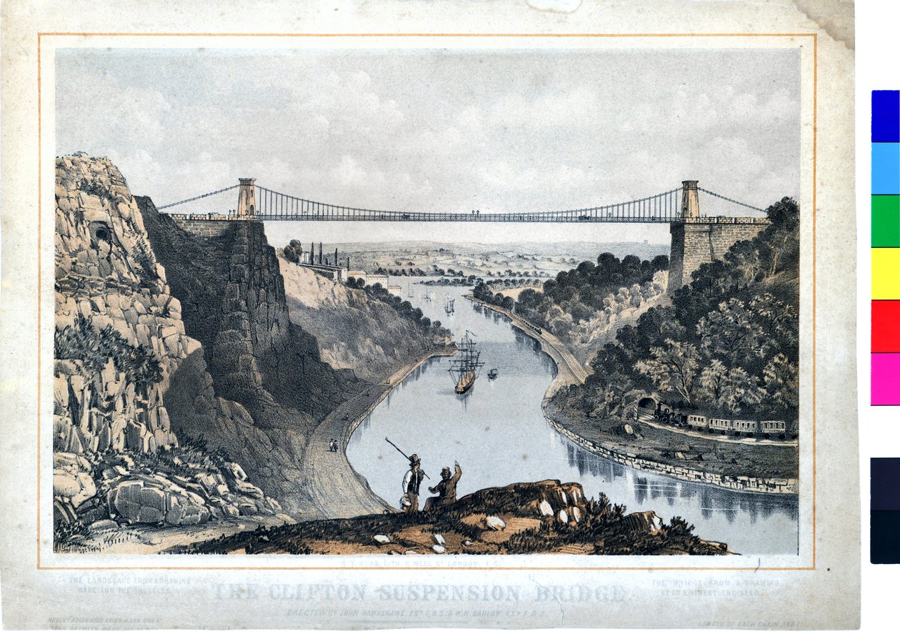 Clifton Suspension Bridge, ca 1864 (handkolorerad litografi på papper) av W. T. Webb