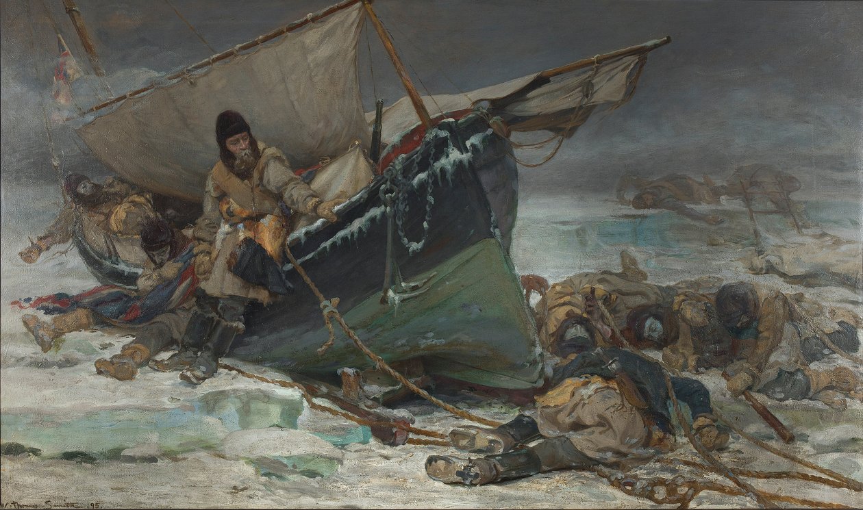 Sir John Franklin dör vid sin båt under HMS "Erebus" och "Terrors" expedition till Nordvästpassagen av W. Thomas Smith