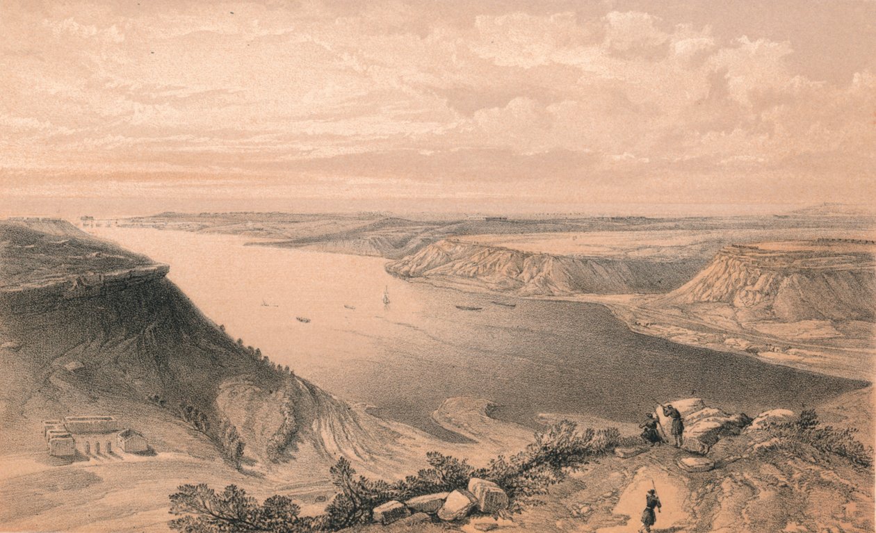 "Norra sidan av hamnen i Sebastopol, från toppen av hamnen", 1856 av W Trask