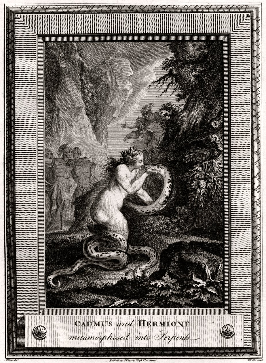 Cadmus och Hermione, omvandlade till ormar, 1776 av W. Walker