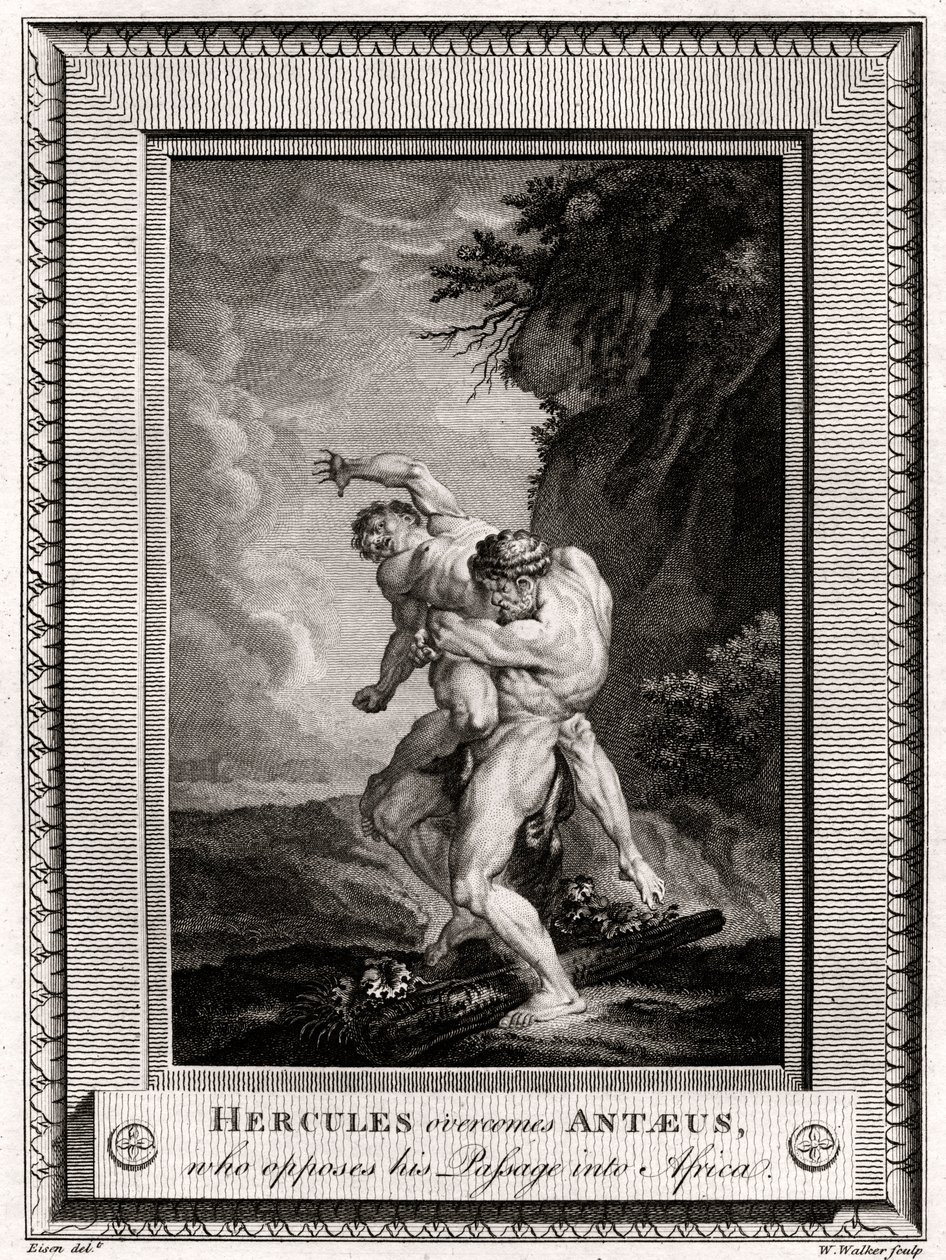 Hercules övervinner Antaeus, som motsätter sig hans Passage in i Afrika, 1775 av W. Walker