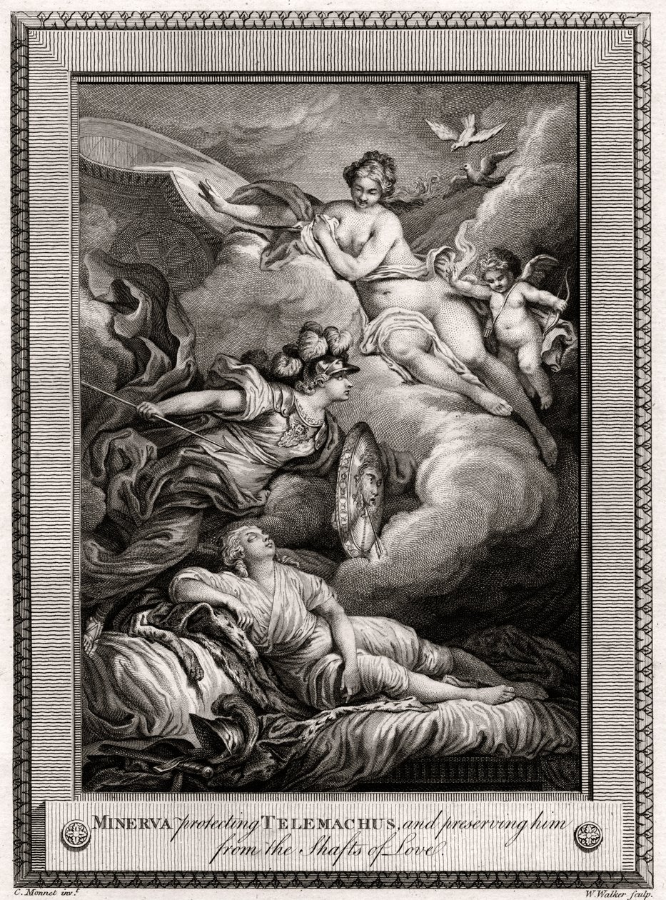 Minerva som skyddar Telemachus och bevarar honom från kärlekens axlar, 1775. av W. Walker