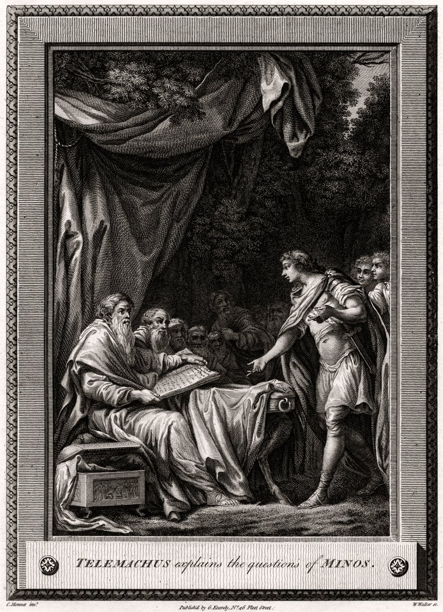 Telemachus förklarar frågorna från Minos, 1776 av W. Walker