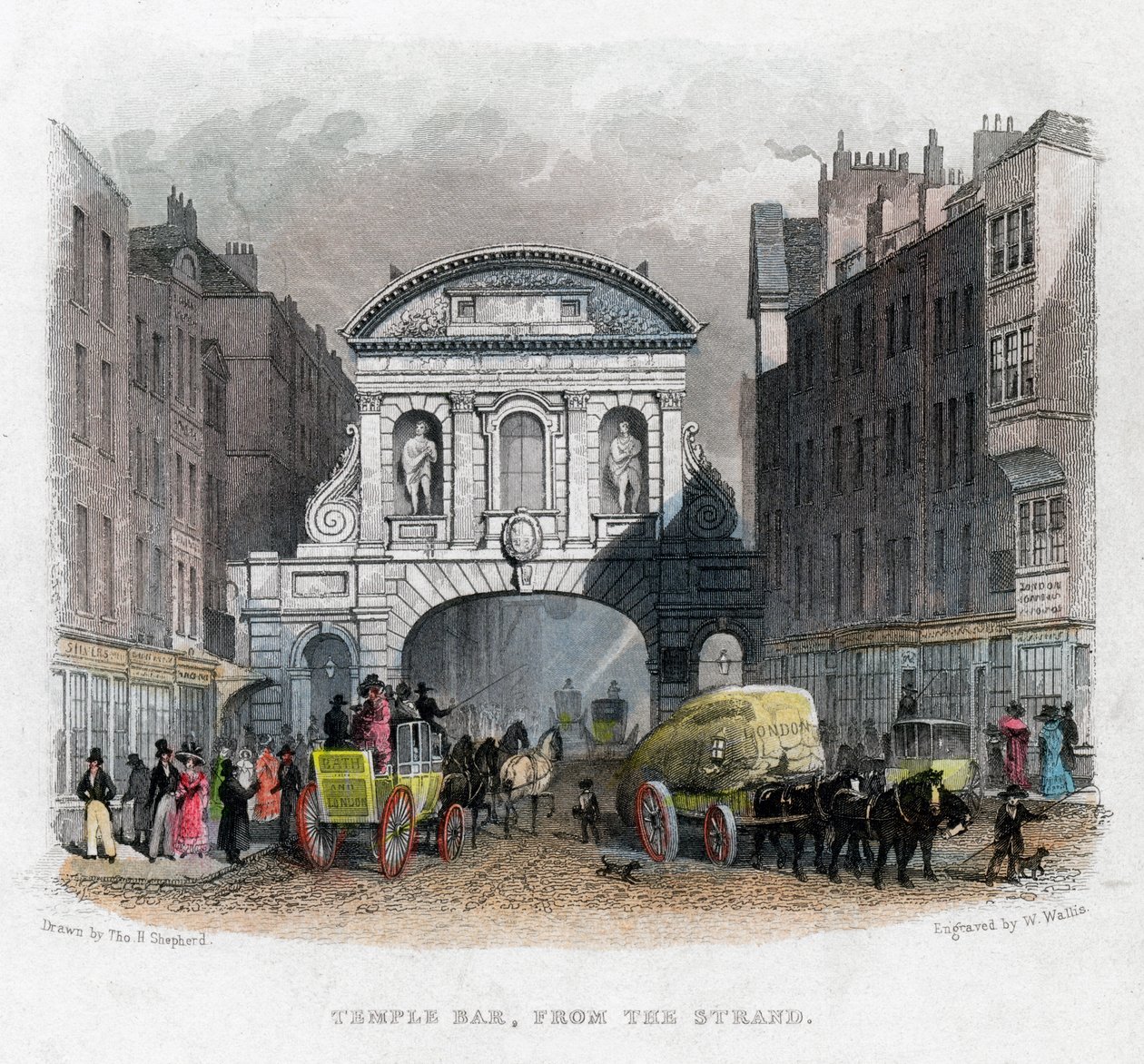 Temple Bar, från Stranden, London, 1829. av W. Wallis