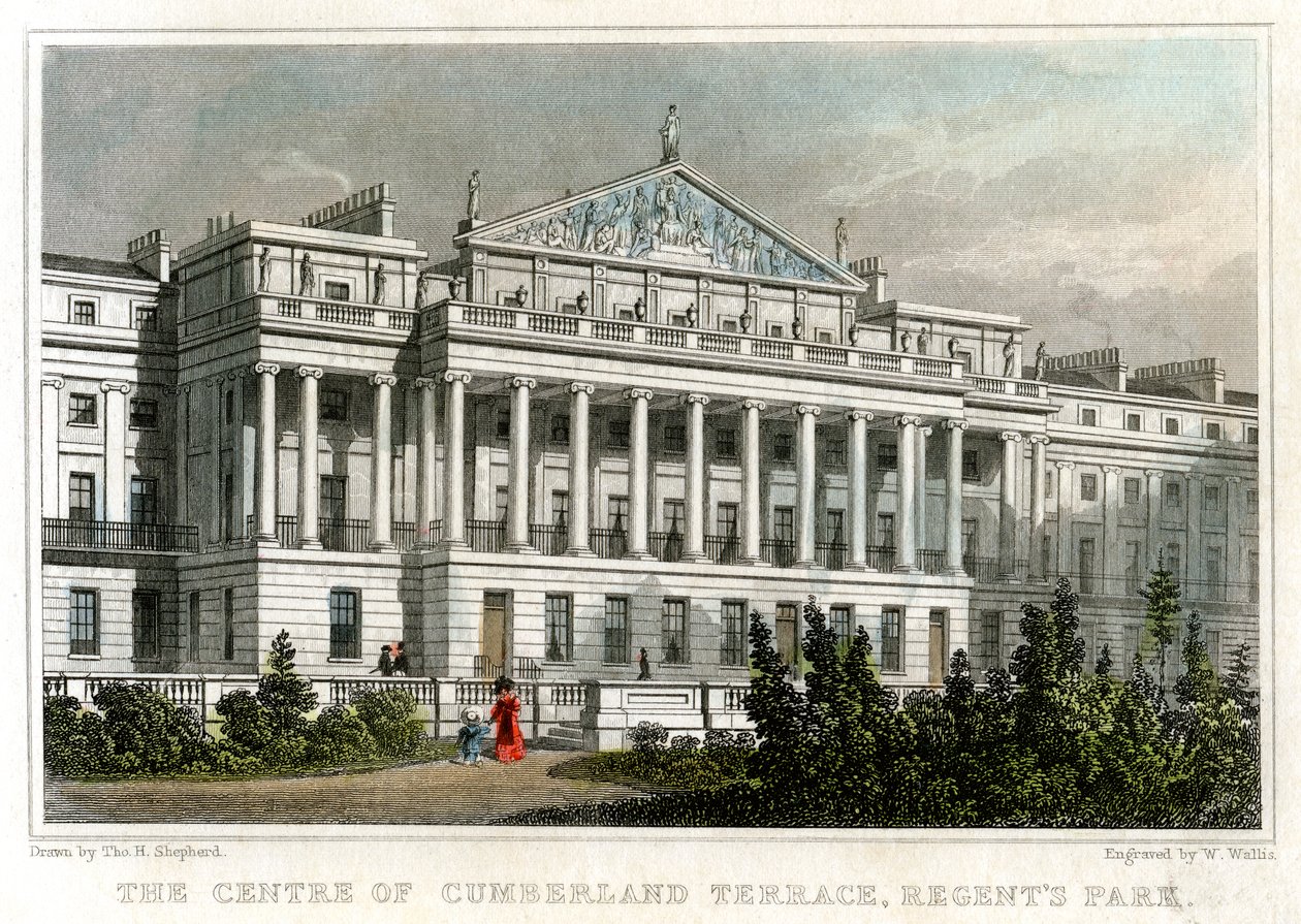 Centrum av Cumberland Terrace, Regents Park, London, 1829. av W. Wallis